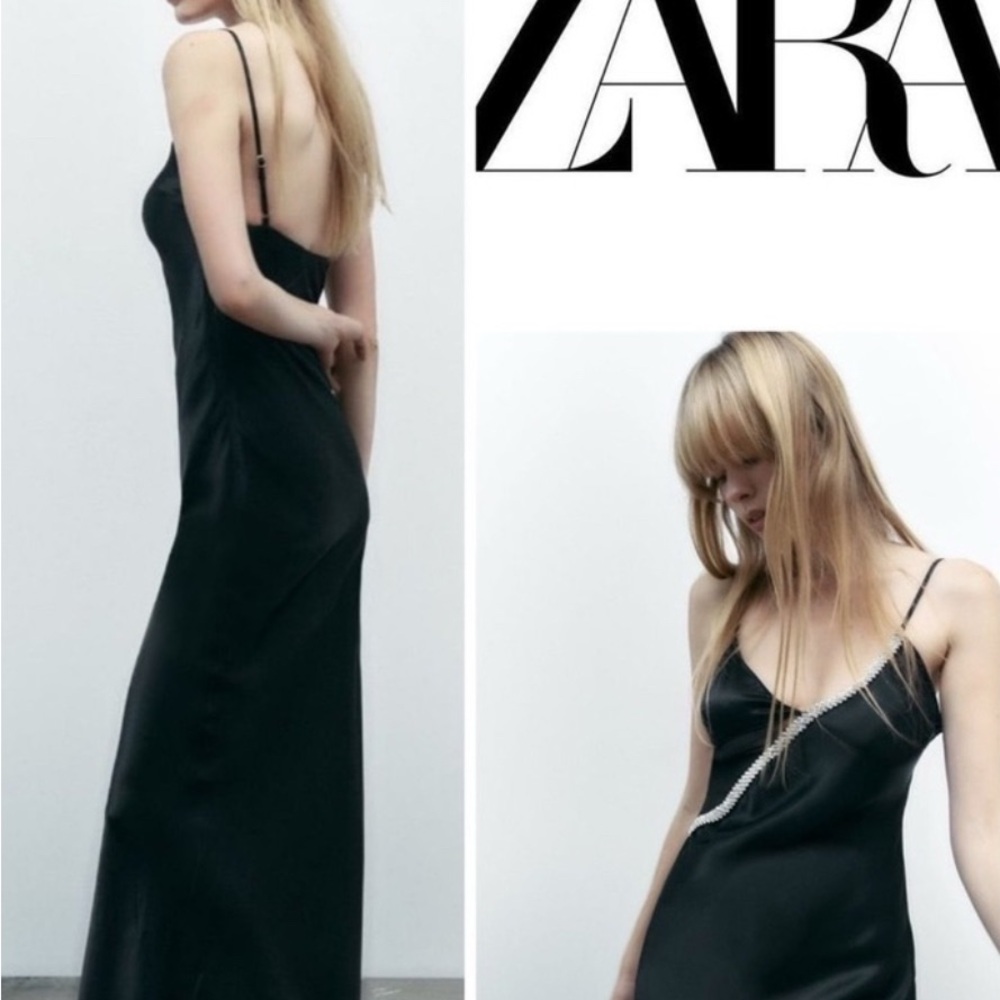Zara Black Satin Slip Dress